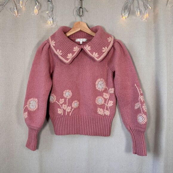 LoveShackFancy Union Collared Pullover in Rose Blush Size XS - Picture 6 of 16